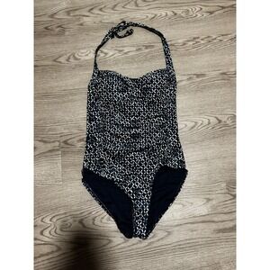 Nip Tuck Swim Multi Fit Cup One Piece Swimsuit Navy Blue Geometric Women's‎ sz 4